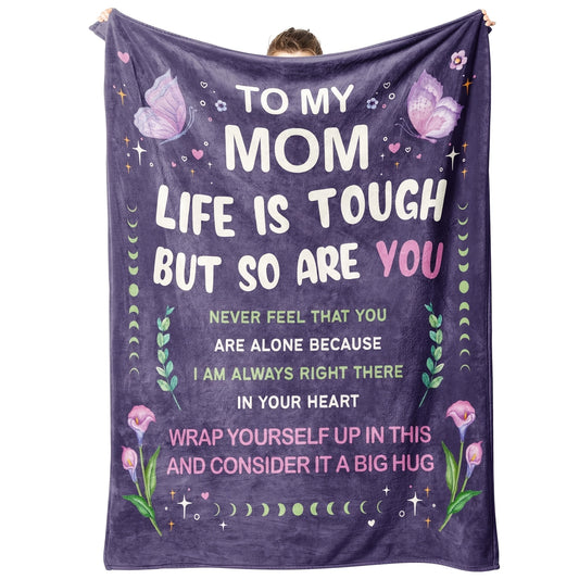 Mother's Day Gift Blanket - Ultra Soft Purple Flannel Throw, Christmas & Thanksgiving Present for Mom from Family