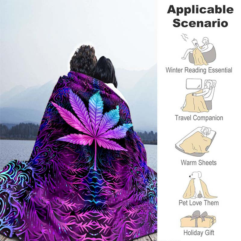 Purple Psychedelic Maple Leaves Flannel Throw - Trippy Nature-Inspired Art Blanket | Lightweight & Soft for Music Festivals, Home Decor, and Bohemian Style