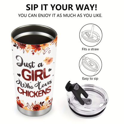 Chicken & Sunflower Tumbler - 20oz Stainless Steel Insulated Cup with Lid, Perfect Gift for Chicken Owners, Chicken Lovers, Mom, Women & Wife