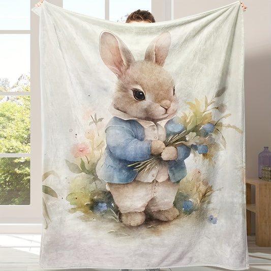 Rabbit Print Flannel Throw Blankets - Adorable & Lightweight Blanket for Kids and Adults | Soft Multi-Scene Gift for Nursery, Home, and Cozy Comfort