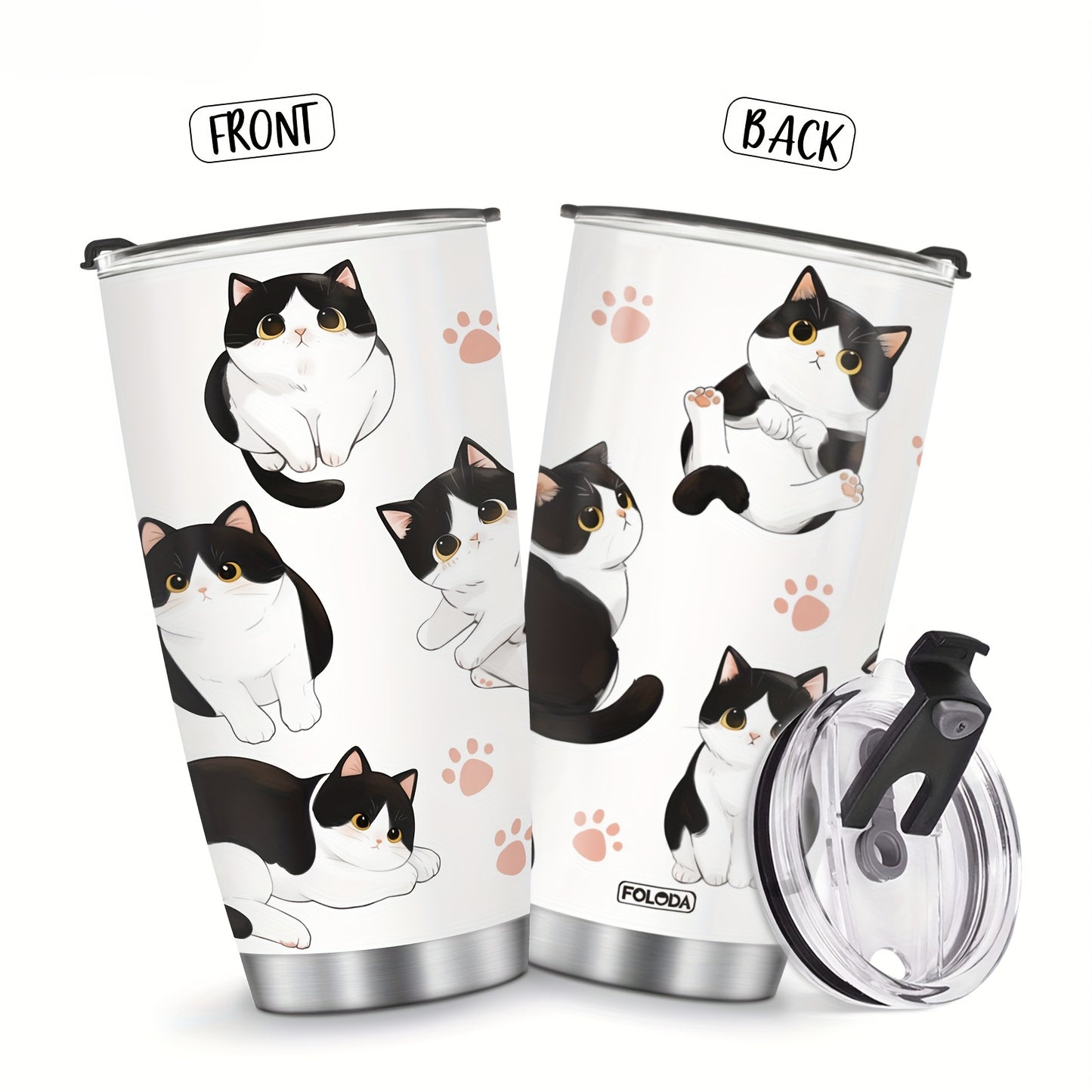 Cow Cat Tumbler - 20oz Funny Travel Mug with Lid for Cat Lovers, Cute Insulated Cup for Home & Office, Perfect Christmas & Birthday Gift