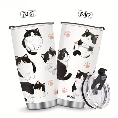 Cow Cat Tumbler - 20oz Funny Travel Mug with Lid for Cat Lovers, Cute Insulated Cup for Home & Office, Perfect Christmas & Birthday Gift