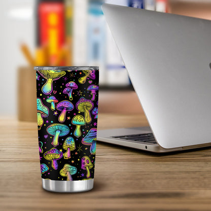 Fluorescent Mushroom Tumbler - 20oz BPA-Free Stainless Steel Insulated Cup, Double Wall & Leak Proof - Perfect Halloween, Valentine‘s Day Gift - Reusable Travel Mug