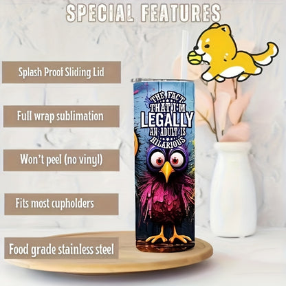 Funny Bird Design Insulated Tumbler - 20oz Stainless Steel Vacuum Cup with Lid for Hot & Cold Drinks, Perfect for Home, Travel & Outdoor - Gift for Mom, Dad, Family & Friends