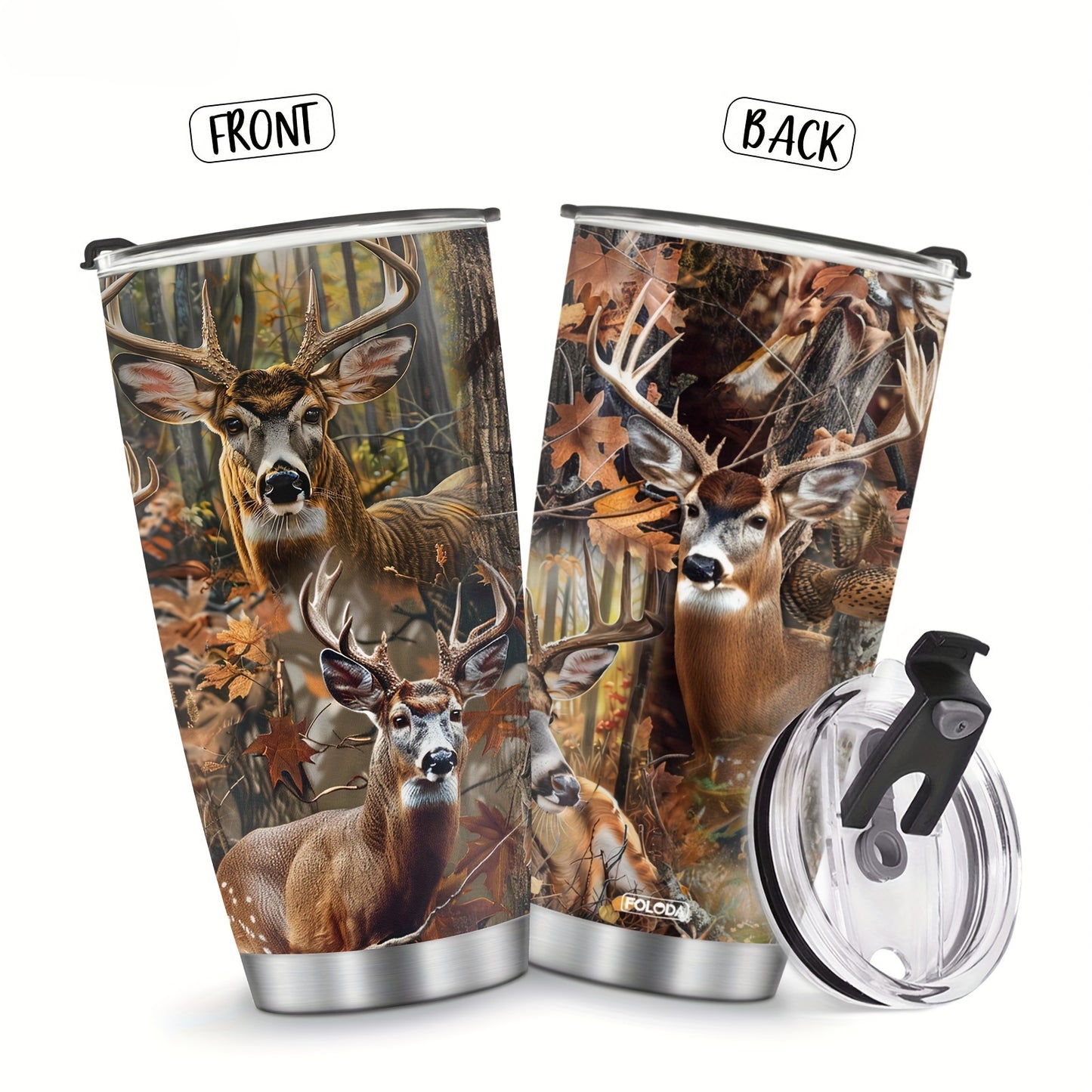 20oz Deer Hunting Tumbler Cup - Insulated Stainless Steel Travel Mug for Men | Gift for Dad, Husband, Papa on Christmas, Birthday, Valentines Day | Reusable Coffee Cup with Lid