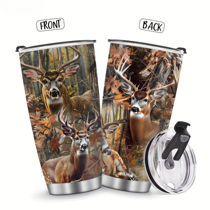 20oz Deer Hunting Tumbler Cup - Insulated Stainless Steel Travel Mug for Men | Gift for Dad, Husband, Papa on Christmas, Birthday, Valentines Day | Reusable Coffee Cup with Lid