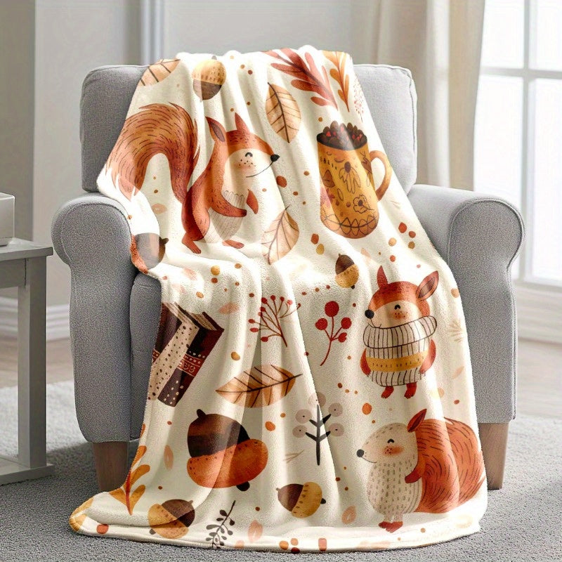 Autumn's Little Helper Throw - Squirrel & Fall Leaves on Plush Flannel, Cozy Harvest to Holiday Gift for Sofa & Camping