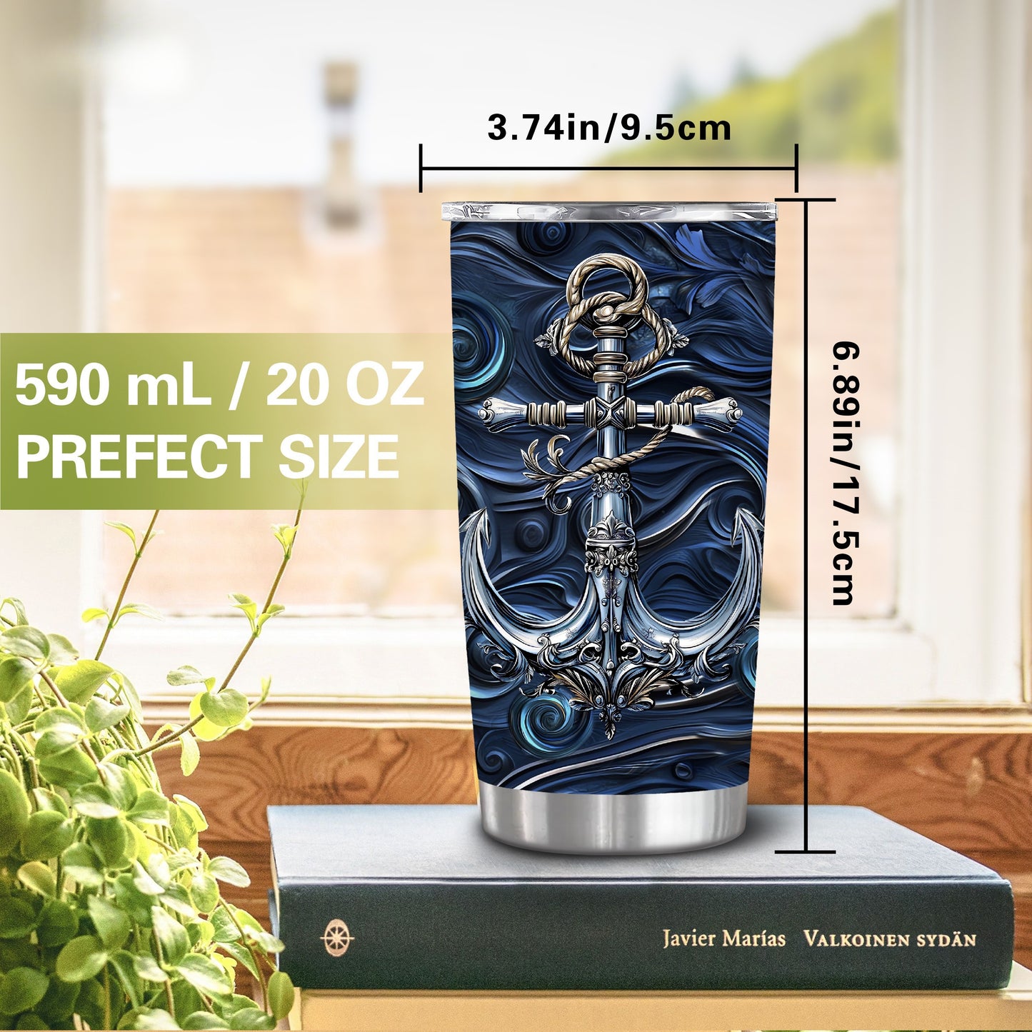 Nautical Classic Tumbler - 20oz Stainless Steel with Anchor Print, Leak-Proof & Versatile, A Steadfast Gift for Sailors, Dads & Adventurers