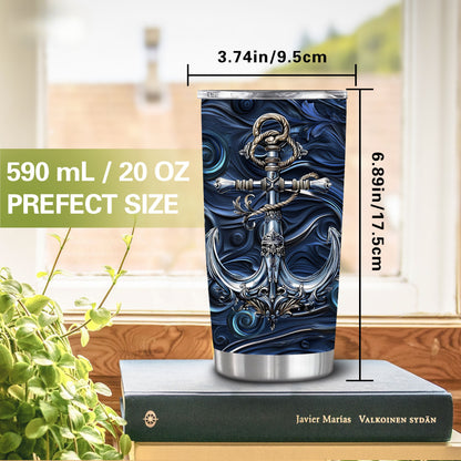 Nautical Classic Tumbler - 20oz Stainless Steel with Anchor Print, Leak-Proof & Versatile, A Steadfast Gift for Sailors, Dads & Adventurers