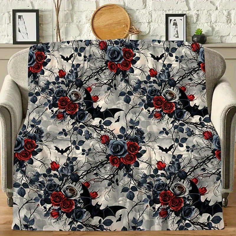 Vintage Rose Print Flannel Throw - Digital Art Blanket, Machine Washable & Soft, All Season Gift for Home, Office, Couch, Cozy Decor & Practical Present