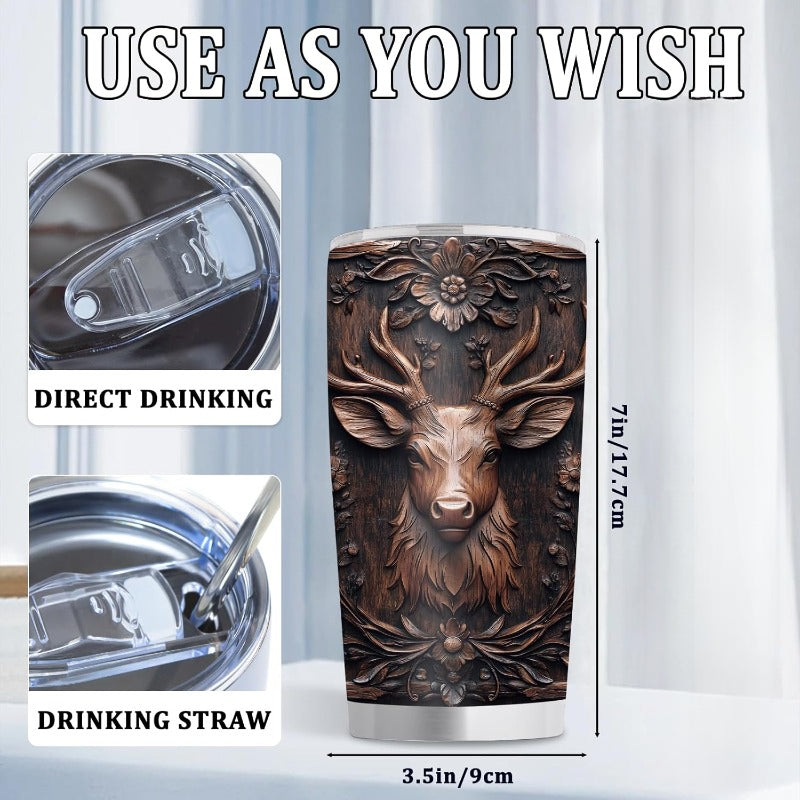 Deer Hunting Tumbler 20oz - Stainless Steel Insulated Mug, Leakproof Lid with Straw, Car Cup Holder Fit, Gift for Hunters, Dad, Husband