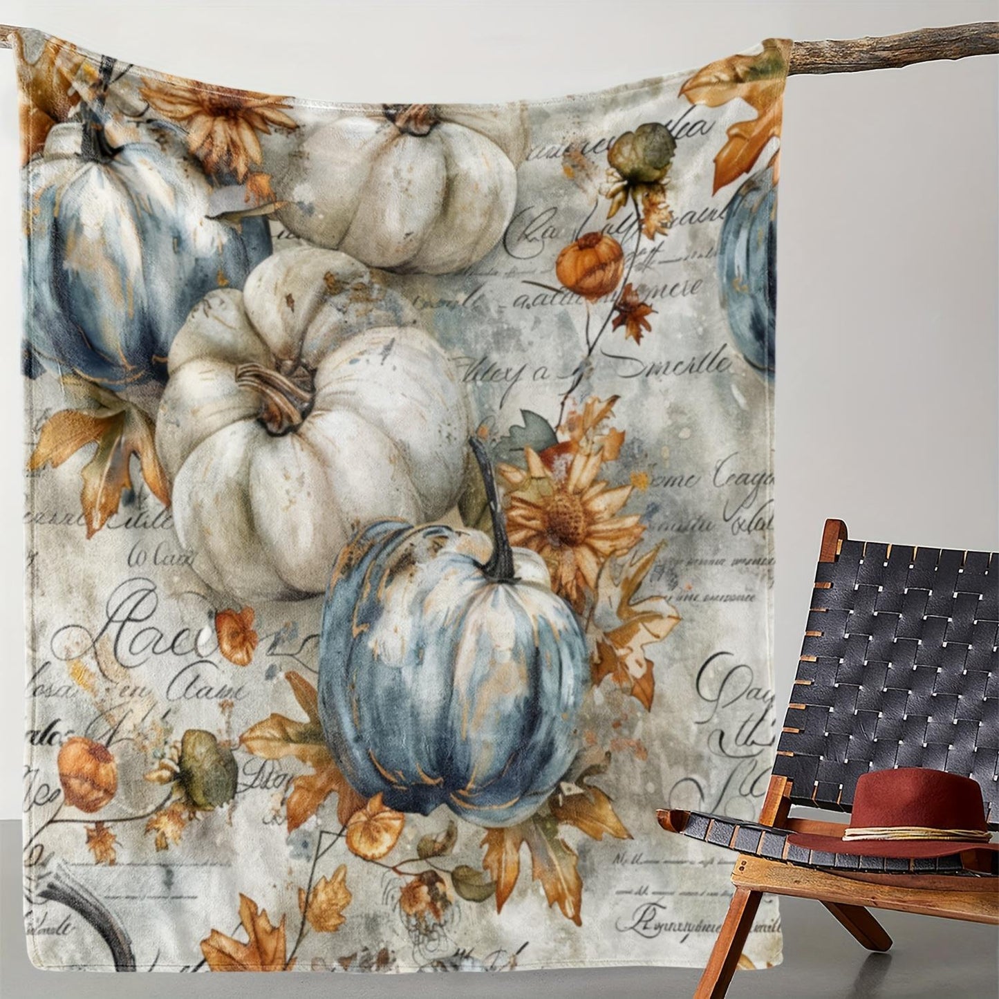 Vintage Pumpkin Maple Leaf Throw - Autumn Tone Polyester Blanket for Bed or Car, Cozy Fall Deal