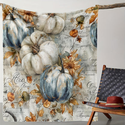 Vintage Pumpkin Maple Leaf Throw - Autumn Tone Polyester Blanket for Bed or Car, Cozy Fall Deal