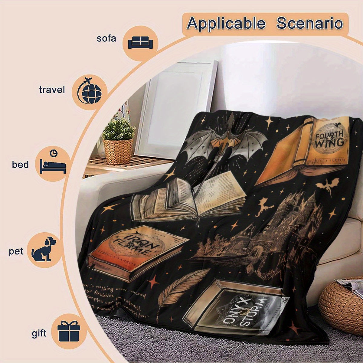 Fantasy Literature Flannel Blanket - Ultra-Soft & Skin-Friendly, All-Season Cozy Throw Blankets, Perfect Gift for Book Lovers