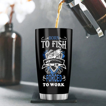 Fishing Tumbler 20oz Insulated - Stainless Steel Cup with Emblem, No Electricity Décor Gift for Fishermen - Christmas, Halloween, Thanksgiving Present for Dad, Men, Anglers