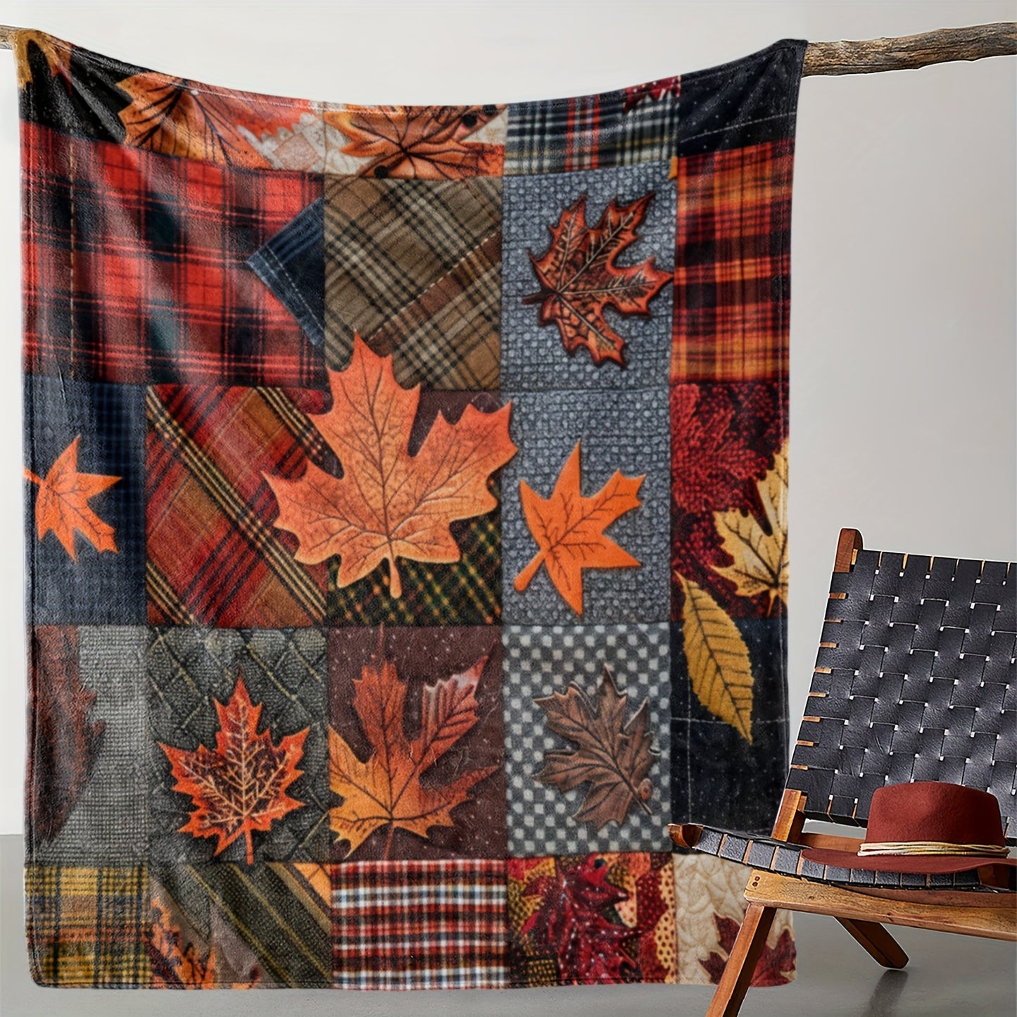 Vintage Maple Leaf Plaid Blanket - Soft Flannel Throw Blankets, All-Season for Sofa, Office, Camping & Travel