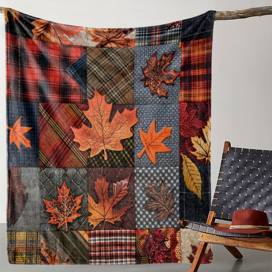 Vintage Maple Leaf Plaid Blanket - Soft Flannel Throw Blankets, All-Season for Sofa, Office, Camping & Travel