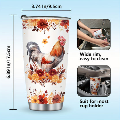 Chicken & Sunflower Tumbler - 20oz Stainless Steel Insulated Cup with Lid, Perfect Gift for Chicken Owners, Chicken Lovers, Mom, Women & Wife