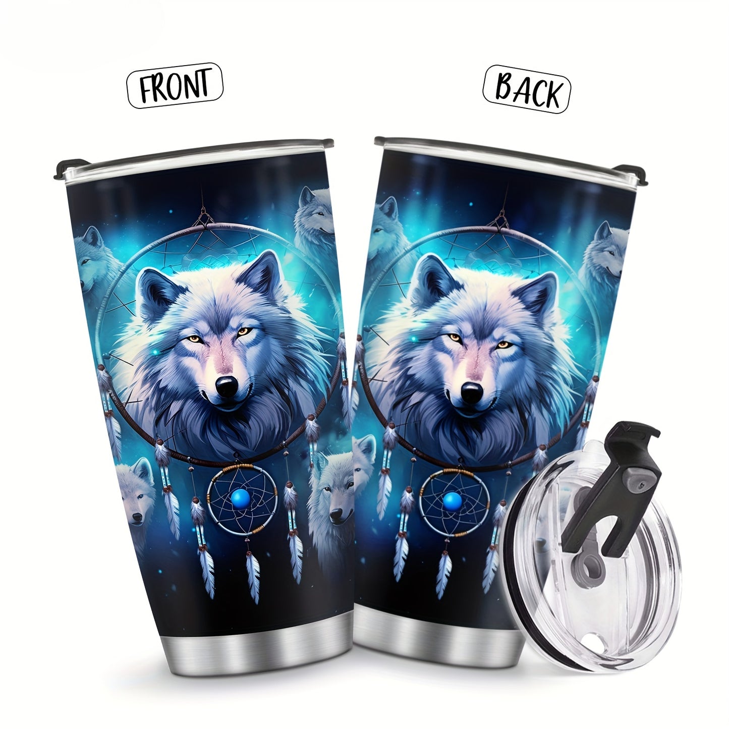 20oz Wolf Lover's Tumbler - Insulated Stainless Steel Coffee Cup with Leak-Proof Lid, Durable Travel Mug Perfect for Men, Women & Outdoor Enthusiasts