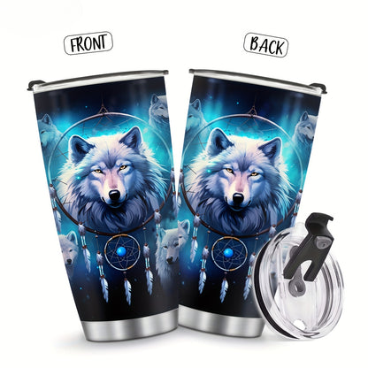 20oz Wolf Lover's Tumbler - Insulated Stainless Steel Coffee Cup with Leak-Proof Lid, Durable Travel Mug Perfect for Men, Women & Outdoor Enthusiasts