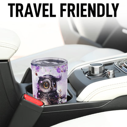 20oz Double-Wall Vacuum Insulated Stainless Steel Tumbler with Lid - Cute Owl Print Design - Keeps Drinks Hot & Cold - Perfect Travel Mug, Tea Cup, Gift