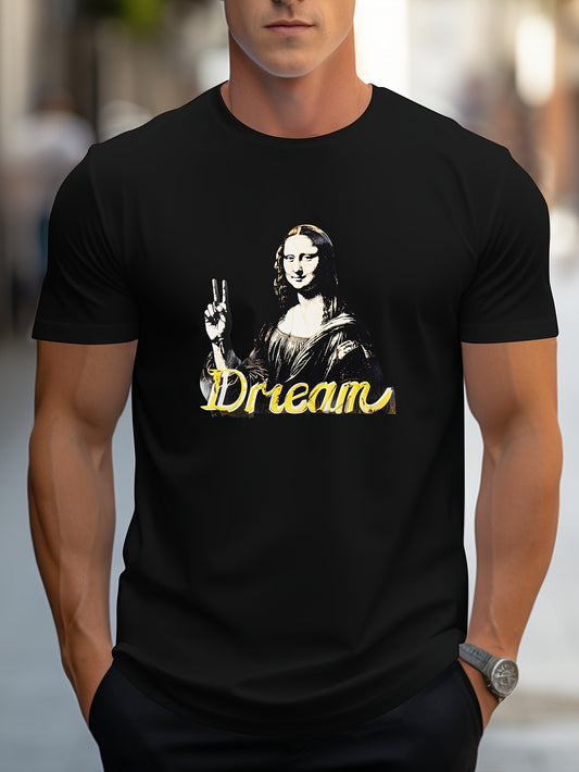 Mona Lisa Print T-Shirt for Men | Breathable Casual & Gym Tee Shirt Tops for Office Daily Wear