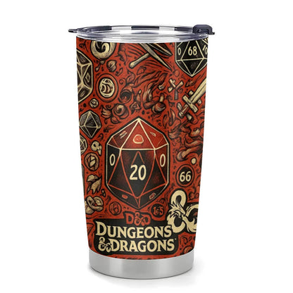 Dungeons & Dragons Stainless Steel Tumbler 20oz - Dragon & Gemstone Design, Double-Wall Vacuum Insulated, Leak-Proof Coffee Travel Mug, Gift for Gamers & D&D Fans