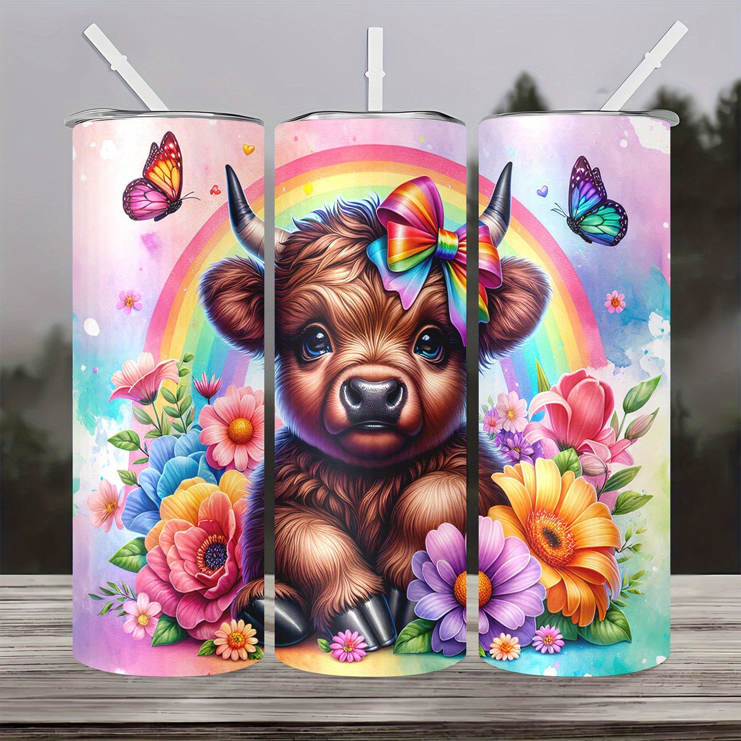 Cute Highland Cow Insulated Cup - 20oz Stainless Steel Tumbler with Lid & Straw, Keeps Drinks Hot/Cold - Perfect Gift for Mom, Sister, Friend, Couple - For Home, Travel, Summer & Winter