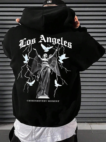 LA Souvenir Hoodie for Men - Los Angeles Graphic Pullover with Kangaroo Pocket, Casual & Comfortable Streetwear