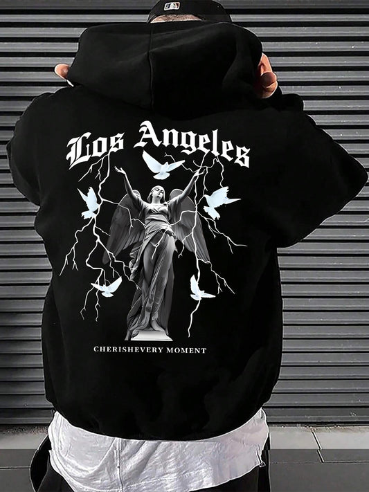 LA Souvenir Hoodie for Men - Los Angeles Graphic Pullover with Kangaroo Pocket, Casual & Comfortable Streetwear
