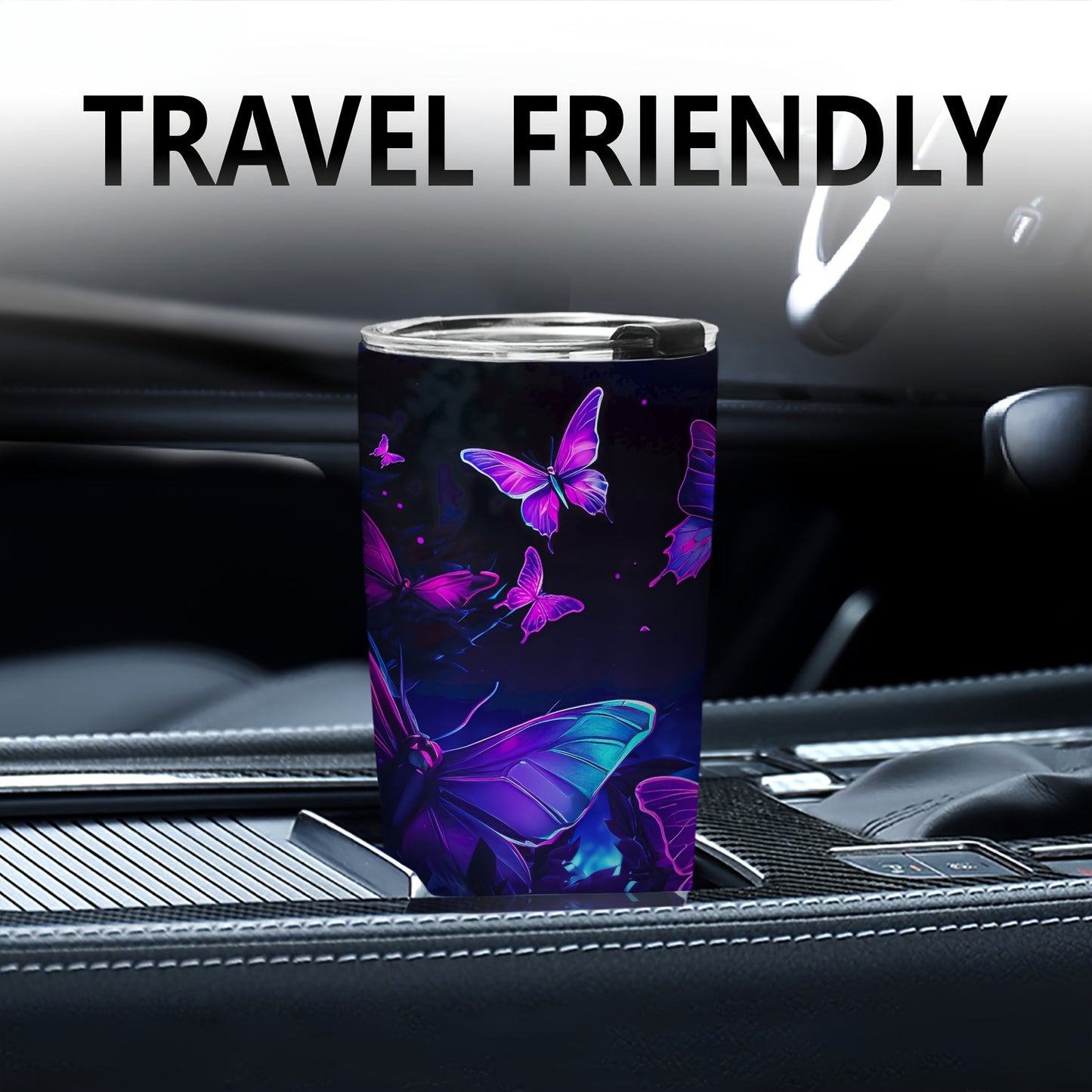 Glitter Butterfly Tumbler - Sparkling Stainless Steel Insulated Cup, 20oz Travel Mug for Hot & Cold Drinks | Perfect Holiday, Birthday Gift for Her, Women, Girls