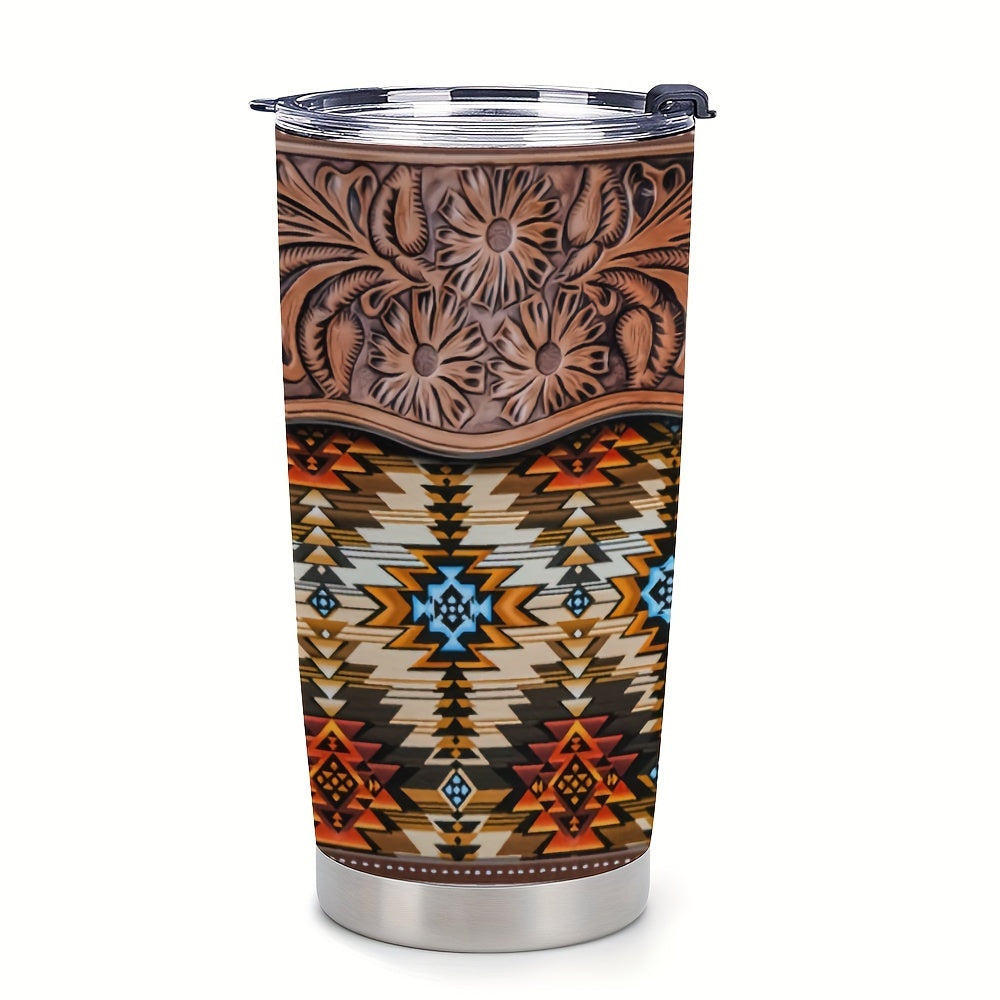 Southwestern Tumbler Gift Set - 20oz Stainless Steel Insulated Cup with Lid, Straw & Brush | Vibrant Floral Geometric Pattern, Keeps Drinks Hot/Cold | Holiday, Birthday Gift for Her