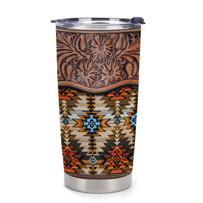 Southwestern Tumbler Gift Set - 20oz Stainless Steel Insulated Cup with Lid, Straw & Brush | Vibrant Floral Geometric Pattern, Keeps Drinks Hot/Cold | Holiday, Birthday Gift for Her