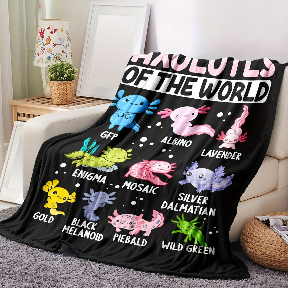 Black Cartoon Jellyfish Flannel Throw - Whimsical Deep Sea Creatures, Soft & Lightweight All-Season, Digital Art Print for Home, Dorm & Festival Gear