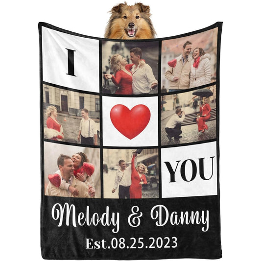 Custom Heart Photo Blanket - Personalized Couple Gift in Heart Shape Frame, Ultra-Soft Polyester Fleece, Perfect Anniversary & Valentine's Day Keepsake