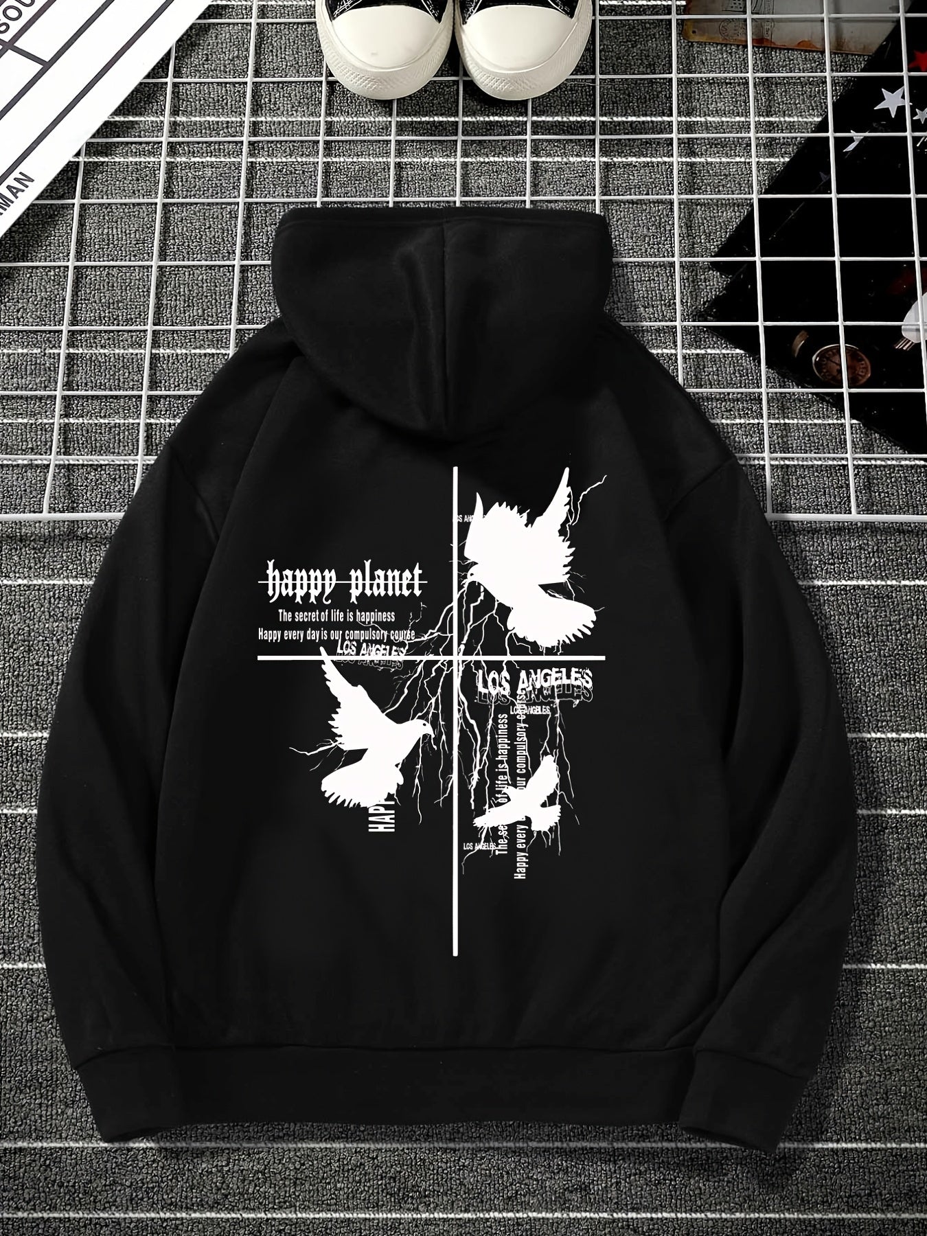 Men's Dove of Peace Hoodie | Geometric Line Art Pullover, Symbolic Streetwear Trend Hooded Sweatshirt Top with Pocket