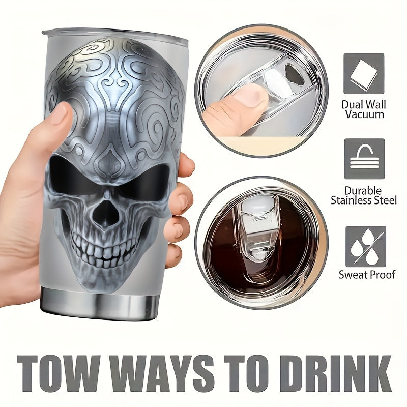 Skull Design Tumbler 20oz - Gothic Stainless Steel Insulated Coffee Mug | Double Wall Vacuum, Leakproof, Halloween & Dark Aesthetic Gift