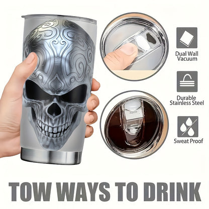 Skull Design Tumbler 20oz - Gothic Stainless Steel Insulated Coffee Mug | Double Wall Vacuum, Leakproof, Halloween & Dark Aesthetic Gift