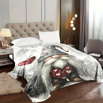 Gnome & Snowflake Flannel Throw Blanket | Heart Accents for Cozy Blankets Xmas & Valentine‘s Decor
