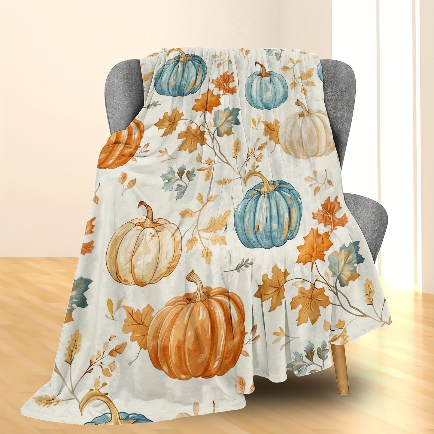 Cozy Pumpkin Flannel Throw Blanket - Ultra Soft, Warm & Lightweight, Machine Washable for Sofa or Bed