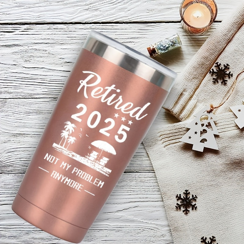 "Retired 2024: Not My Problem Anymore" Tumbler - 20oz Stainless Steel Oval Travel Mug | Funny Retirement Gift with Non-Slip Grip