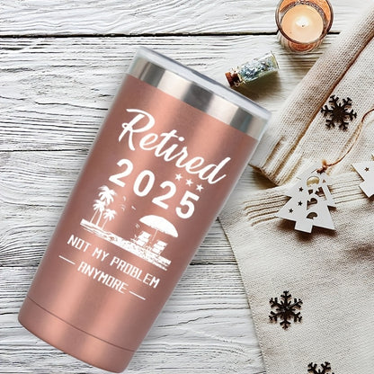 "Retired 2024: Not My Problem Anymore" Tumbler - 20oz Stainless Steel Oval Travel Mug | Funny Retirement Gift with Non-Slip Grip