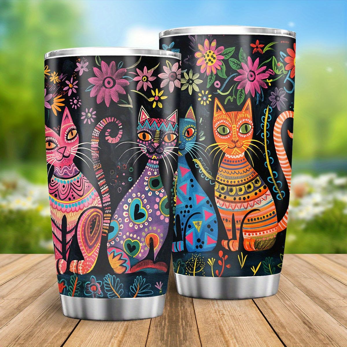 Sculptural Cat Tumbler - 20oz Brushed Steel Travel Mug with Handle, Artisanal Gift for Cat Lovers, Durable & Stylish for All Seasons