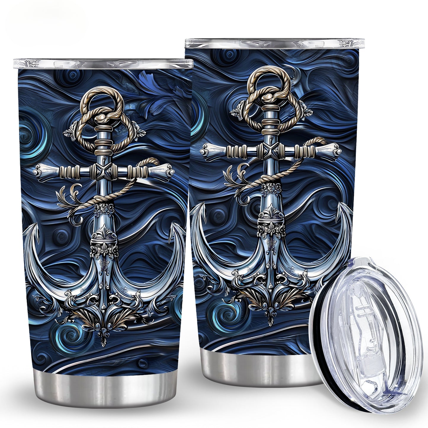 Nautical Classic Tumbler - 20oz Stainless Steel with Anchor Print, Leak-Proof & Versatile, A Steadfast Gift for Sailors, Dads & Adventurers