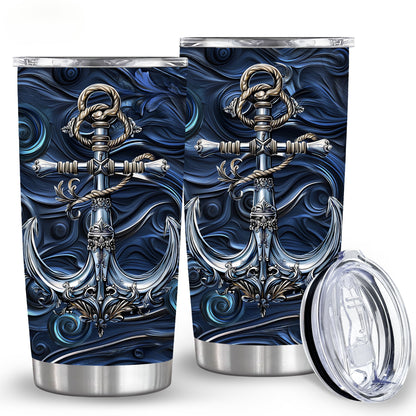Nautical Classic Tumbler - 20oz Stainless Steel with Anchor Print, Leak-Proof & Versatile, A Steadfast Gift for Sailors, Dads & Adventurers