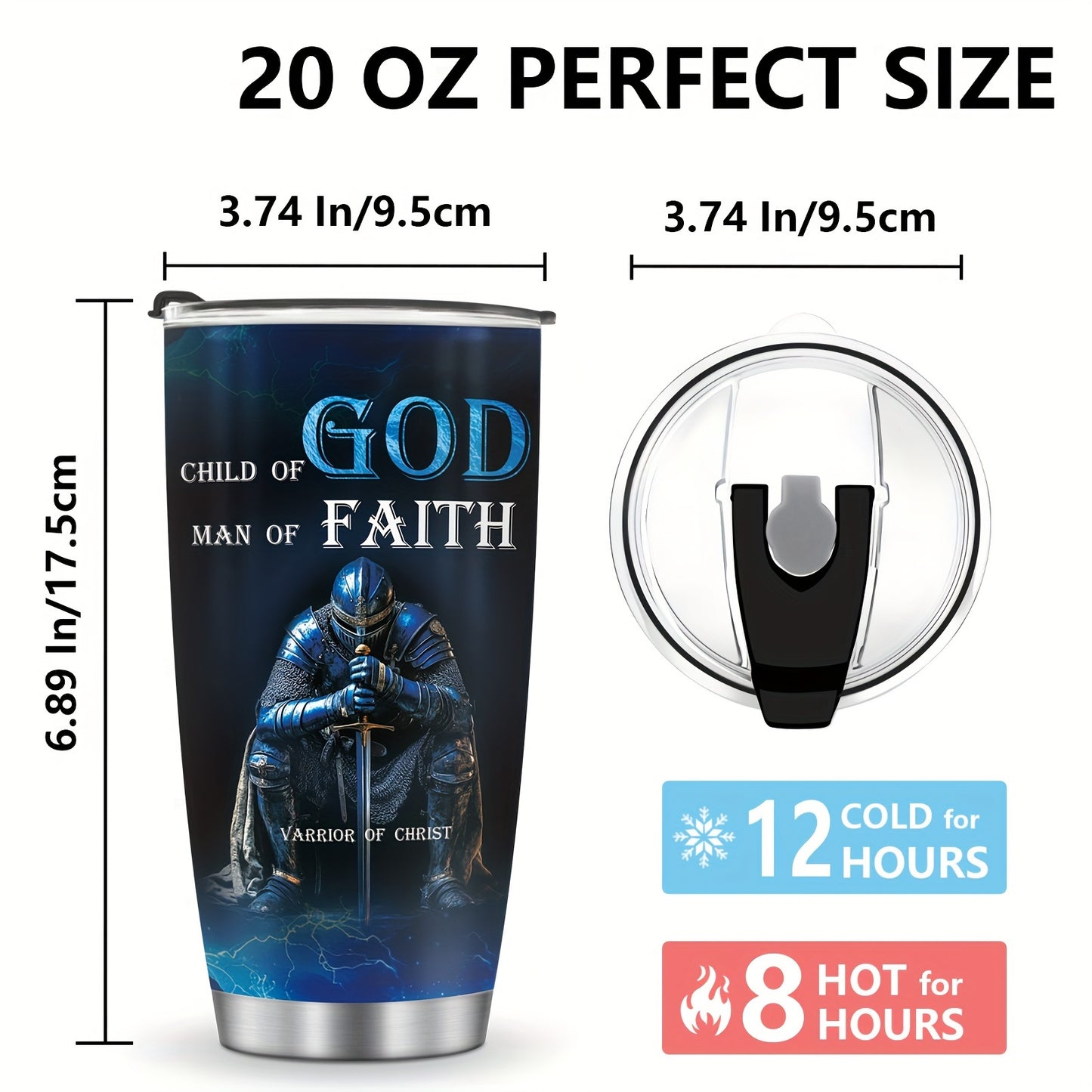"Youngsters of God, Men of Faith, Warriors of Christ" 20oz Stainless Steel Tumbler - Inspirational Christian Gift for Men, Dad, Husband | Vacuum Insulated Travel Mug for Coffee