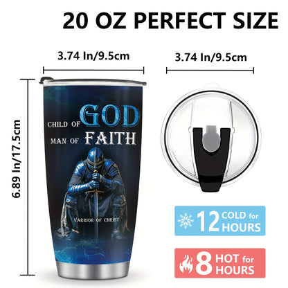 "Youngsters of God, Men of Faith, Warriors of Christ" 20oz Stainless Steel Tumbler - Inspirational Christian Gift for Men, Dad, Husband | Vacuum Insulated Travel Mug for Coffee