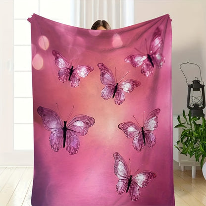 Crystal Butterfly Print Flannel Blanket - Ethereal & Shimmering Design, Ultra-Soft Lightweight & Warm, All-Season Gift for Home, Travel, Nature Lovers