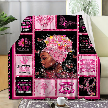 Breast Cancer Awareness Throw - Pink Ribbon & Uplifting Message on Soft Flannel | All-Season Cozy Blanket for Adults, Teens, Kids | Gift of Comfort & Support