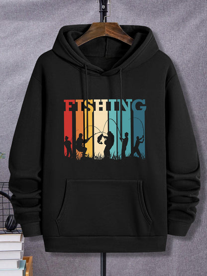 Men's Angler Hoodie - Fishing & Outdoor Graphic Print Pullover | Lightweight Spring/Autumn Layer with Kangaroo Pocket